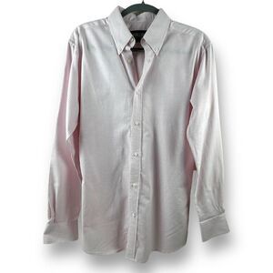 MTailor Men’s Size L Long Sleeve Dress Shirt White With Pink Stripe